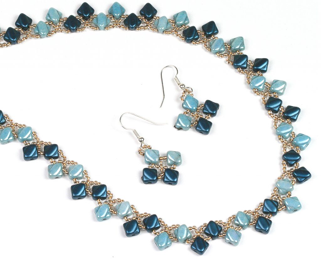Silky bead necklace and earrings