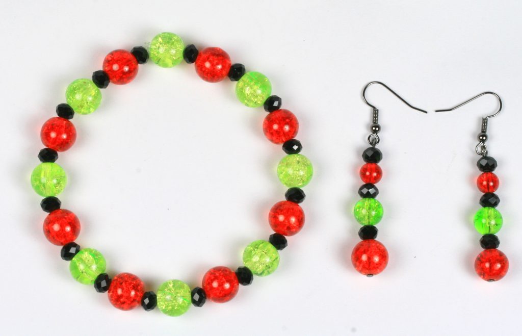 Halloween jewellery - crackle bead bracelet and earrings
